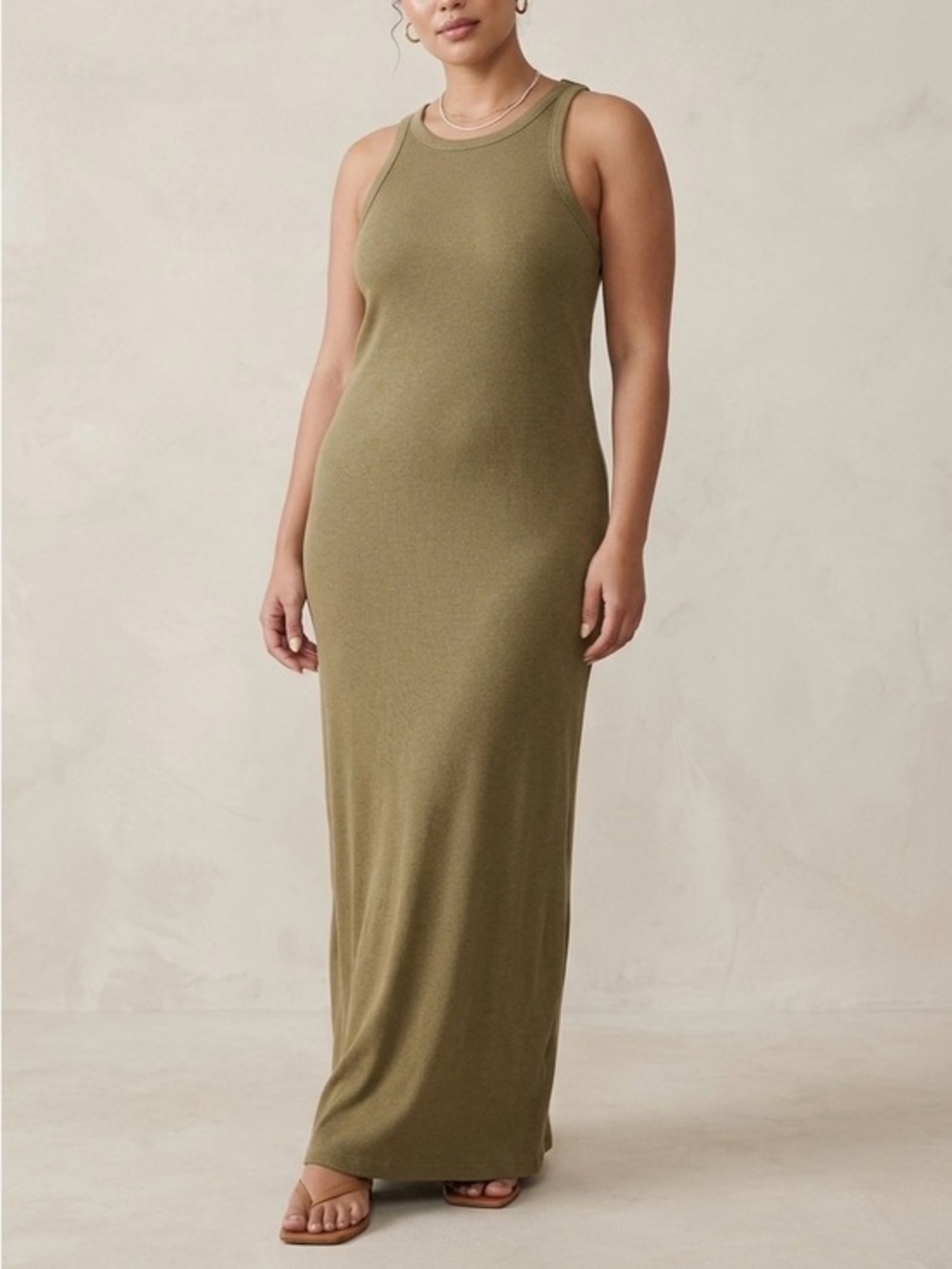 BUCK MASON Surplus Rib Tank Maxi Dress Marled Moss Olive Green Size Large